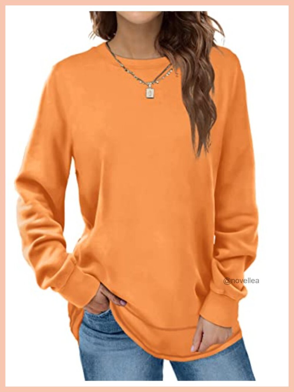 Women's Crewneck Long Sleeve Tunic Sweatshirt Curved Hem Pullover
